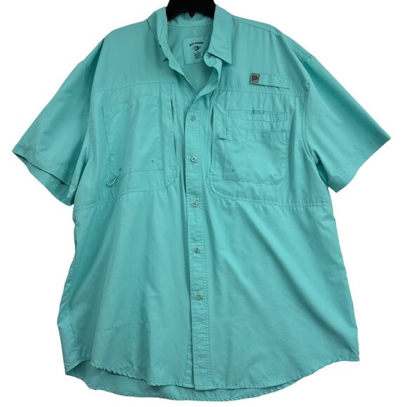 Reel Legends Button Up Shirt Mens XL Aqua Blue Short Sleeve Fishing Vented Back - Picture 1 of 11